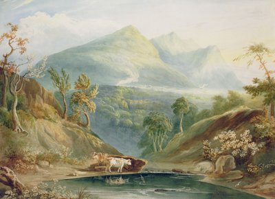 Uitgestrekt Landschap met Drinkende Koeien door Samuel Jackson